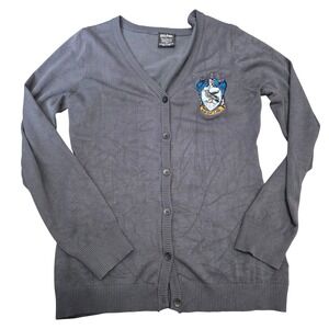 Harry Potter Ravenclaw Embroidered Cardigan Sweater Women's Medium Gray V Neck
